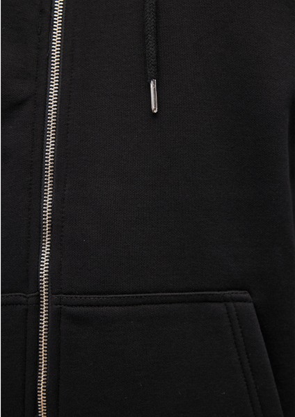 Kapüşonlu Fermuarlı Siyah Basic Sweatshirt 0S10277-900