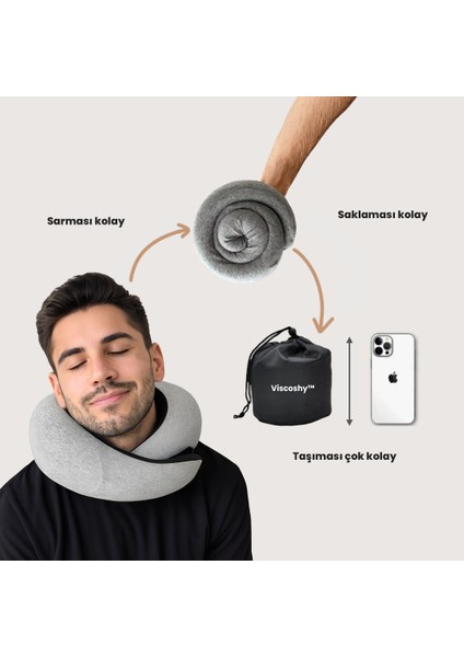 Mavi Seyahat Boyun Yastığı Visko Hafızalı Kolay Taşınabilir %100 Visco Konforlu Ortopedik
