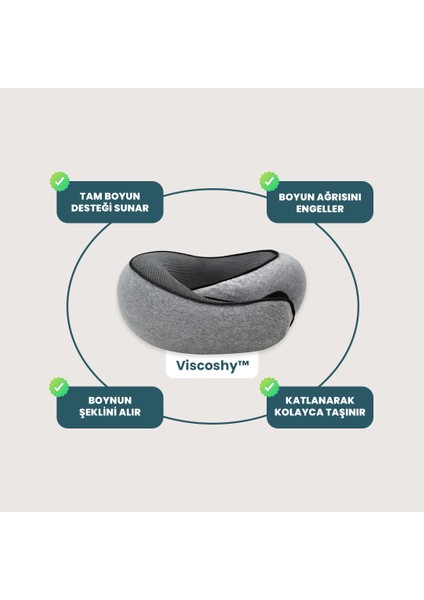 Mavi Seyahat Boyun Yastığı Visko Hafızalı Kolay Taşınabilir %100 Visco Konforlu Ortopedik