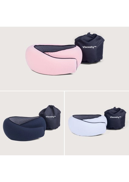 Mavi Seyahat Boyun Yastığı Visko Hafızalı Kolay Taşınabilir %100 Visco Konforlu Ortopedik