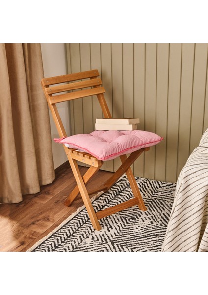 Soft Earthy Hues Ince Çizgili Sandalye Minderi - Ekru / Kırmızı - 43X43 cm fiyatları