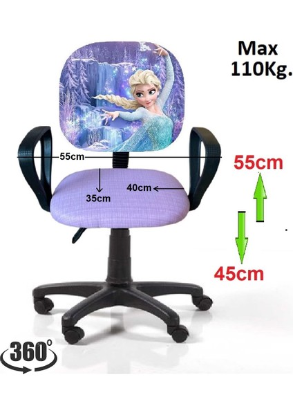 Karlar Ülkesi Elsa Frozen Desenli Çocuk Odası Ders Çalışma Koltuğu Tekerlekli Amortisörlü Kumaş modelleri
