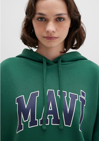 Mavi Logo Baskılı Kapüşonlu Yeşil Sweatshirt 1600361-71892