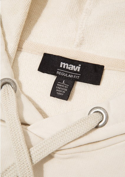 Mavi Logo Baskılı Kapüşonlu Bej Sweatshirt 065606-70134