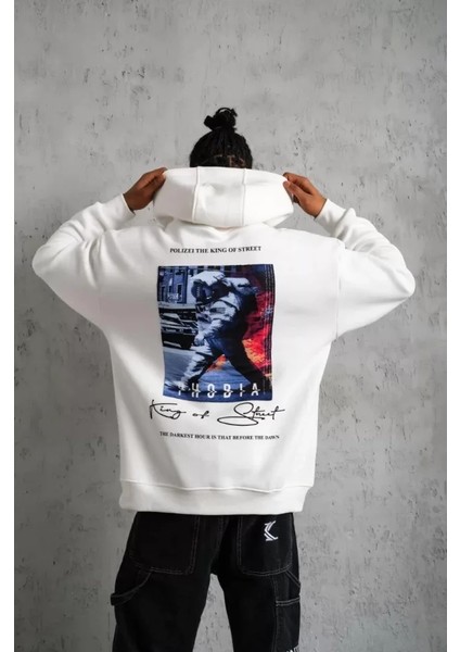 Erkek Astronot Baskılı Kapüşonlu Sweat - Beyaz