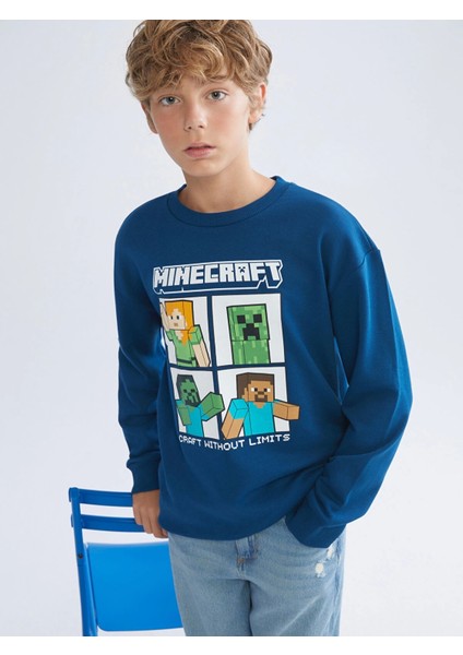 Lcw Kids Petrol Bisiklet Yaka Minecraft Baskılı Erkek Çocuk Sweatshirt