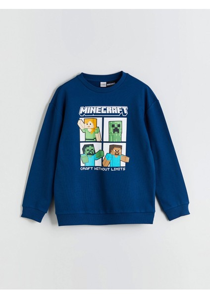 Lcw Kids Petrol Bisiklet Yaka Minecraft Baskılı Erkek Çocuk Sweatshirt modelleri