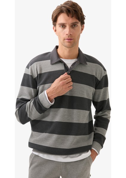 Erkek Polo Yaka Sweatshirt 40834 - Gri