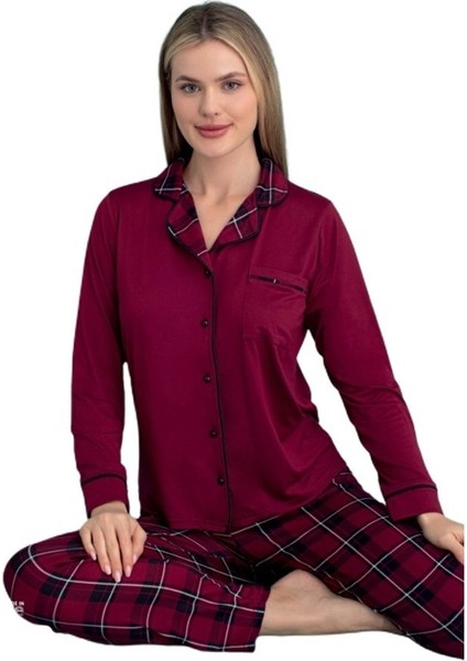 Marcella Notte Uzun Kol Düğmeli Kadın Pijama Takımı Ev Giyim Hediyelik