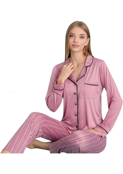 Kadın Uzun Kollu Düğmeli Pijama Takımı S/2xl Aurora Comfort Ev Giyim Hediyelik modelleri