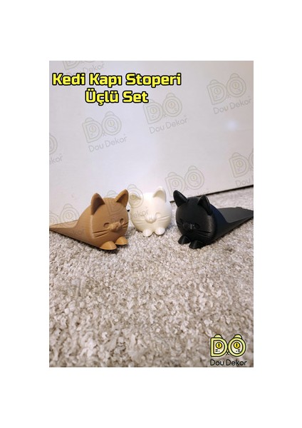 Kedi Kapı Stoper 3'lü Set | Şirin, Güvenilir ve Işlevsel Kapı Tutucu | Siyah-Beyaz-Kahverengi