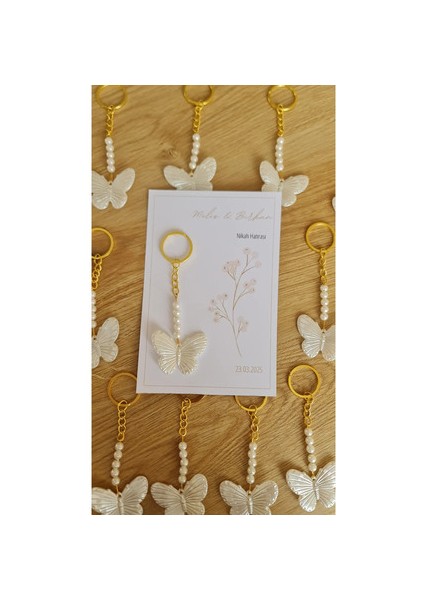 Sakızağacı 10 Adet Kelebek Anahtarlık Kartlı ve Jelatinli Hazır, Söz, Nişan,Kina, Düğün, doğum günü Hediyeliği