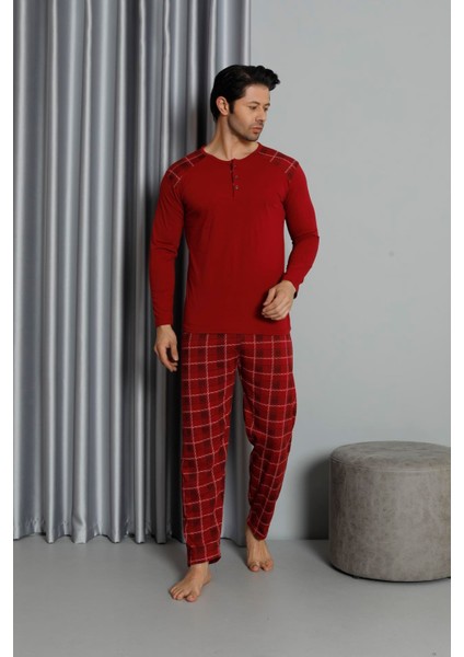 Erkek Interlok Rahat Kalıp Sıfır Yaka Pamuk Pijama Takımı 6774