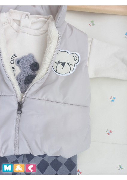 M.Ç FAMİLYSTORE Erkek Bebek Yelekli Kombin 3lü Kalın Üç Iplik Ayıcık Takım Baby Outfit indirimleri