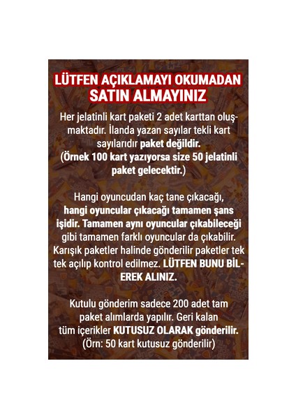 süper final 10.yıl premium özel seri 50lı (100 adet) futbol oyuncu kartları - 2023 -24-25-26-27 indirimleri