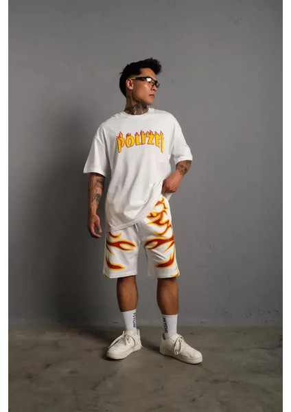 Erkek alev Baskılı Ikili Şortlu Takım - Beyaz modelleri