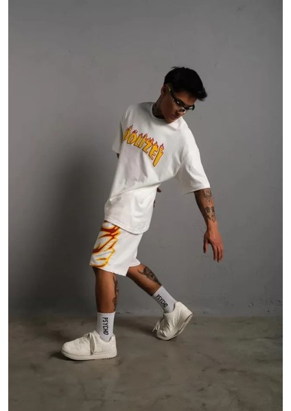 Erkek alev Baskılı Ikili Şortlu Takım - Beyaz fırsatları