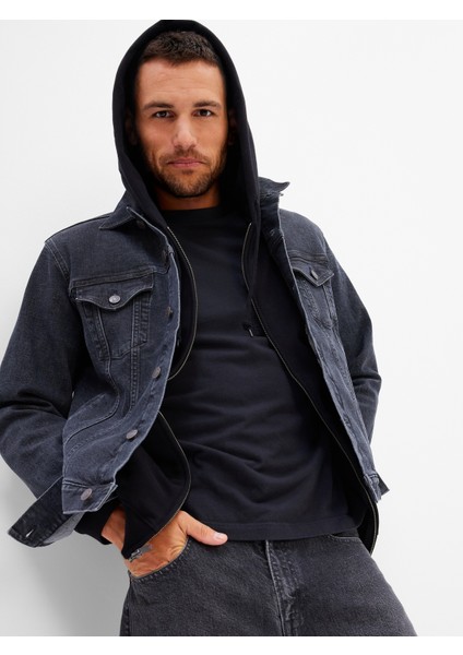 Erkek Siyah Icon Denim Ceket ile Washwell