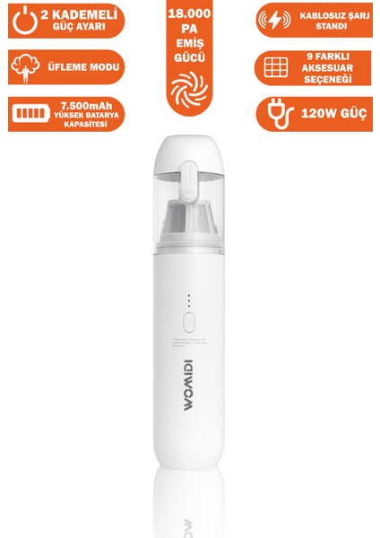 HK6057A -Araç Içi Süpürge 18.000PA Güçlü Emiş, 8 Adet Aksesuar Üfleme Fonksiyonlu, Taşınabilir Mini Süpürge