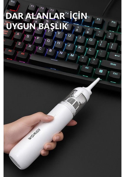 HK6057A -Araç Içi Süpürge 18.000PA Güçlü Emiş, 8 Adet Aksesuar Üfleme Fonksiyonlu, Taşınabilir Mini Süpürge