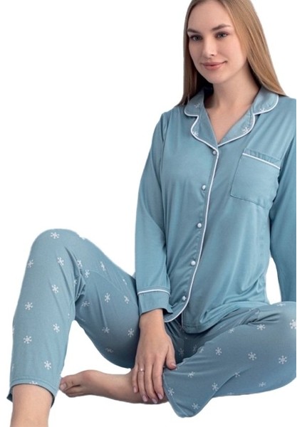Uzun Kol Düğmeli Kadın Pijama Takımı Celestina Notte Ev Giyim Hediyelik fırsatları