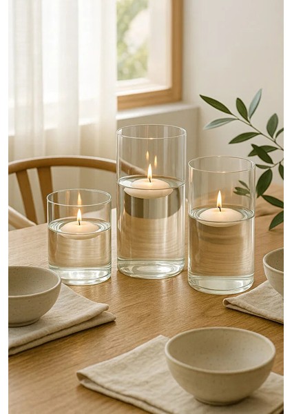 3'lü Set Düz Cam Vazo - Modern ve Şık Dekoratif Vazo 9X10 - 9X14 - 9X18 ( Mum Dahil Değildir )