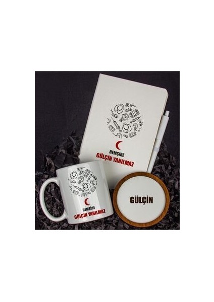 Kişiye Özel Hemşire Tasarım Defter Kupa ve Bardak Altlığı Hediye Seti 81426