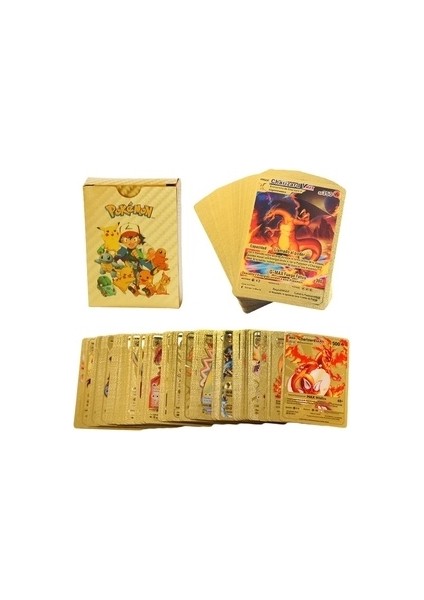 Bakmakistersen Pokemon Vmax Oyun Kartı 55 Adet Kabartma Card Fosforlu Gold Pokemon Kartları