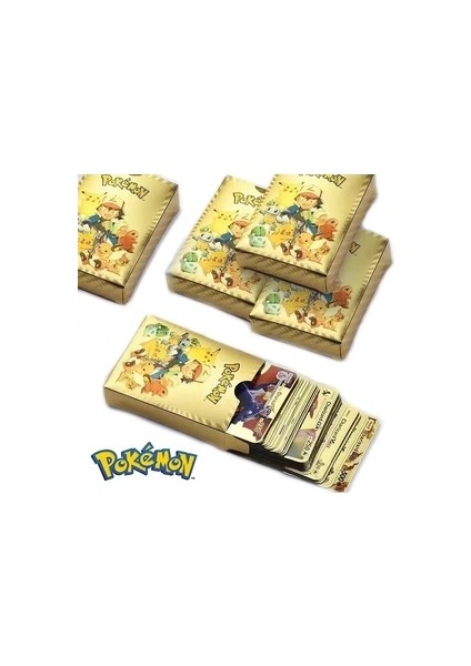 Bakmakistersen Pokemon Vmax Oyun Kartı 55 Adet Kabartma Card Fosforlu Gold Pokemon Kartları
