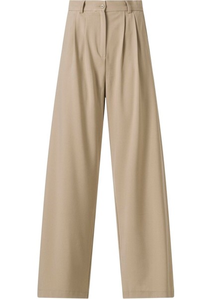 Kadın Fc Bej Lastikli Yüksek Bel Palazzo Pantolon