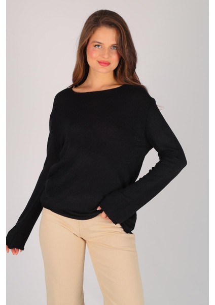 Kadın Siyah Bisiklet Yaka Uzun Kol Ince Kazak