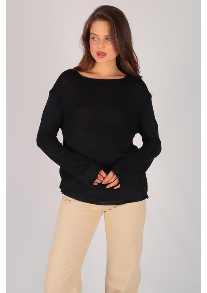 Kadın Siyah Bisiklet Yaka Uzun Kol Ince Kazak modelleri