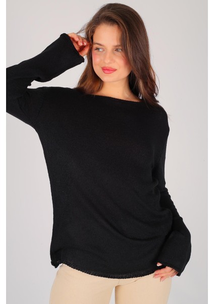 Kadın Siyah Bisiklet Yaka Uzun Kol Ince Kazak fırsatları