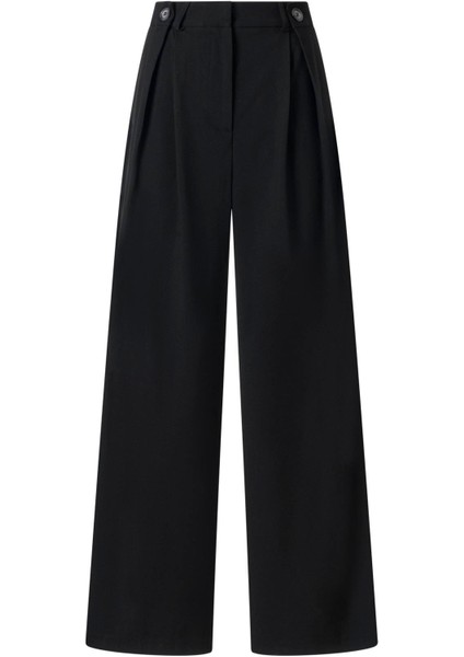 Kadın Siyah Düğme Detay Yüksek Bel Palazzo Pantolon