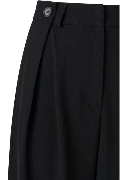 Kadın Siyah Düğme Detay Yüksek Bel Palazzo Pantolon modelleri