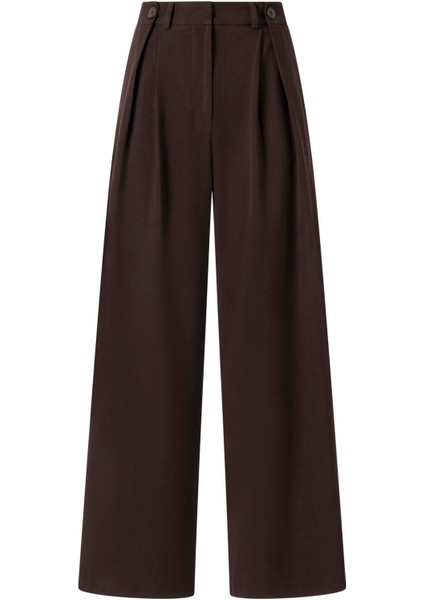 Kadın Acı Kahve Düğme Detay Yüksek Bel Palazzo Pantolon