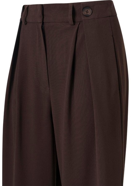 Kadın Acı Kahve Düğme Detay Yüksek Bel Palazzo Pantolon fiyatları