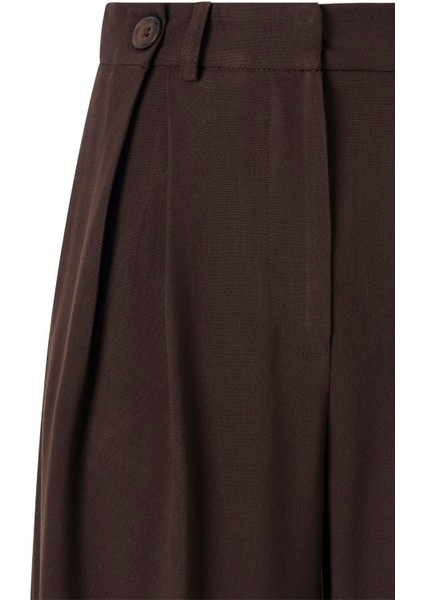 Kadın Acı Kahve Düğme Detay Yüksek Bel Palazzo Pantolon modelleri