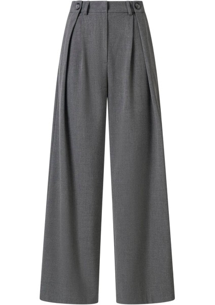 Kadın Gri Düğme Detay Yüksek Bel Palazzo Pantolon