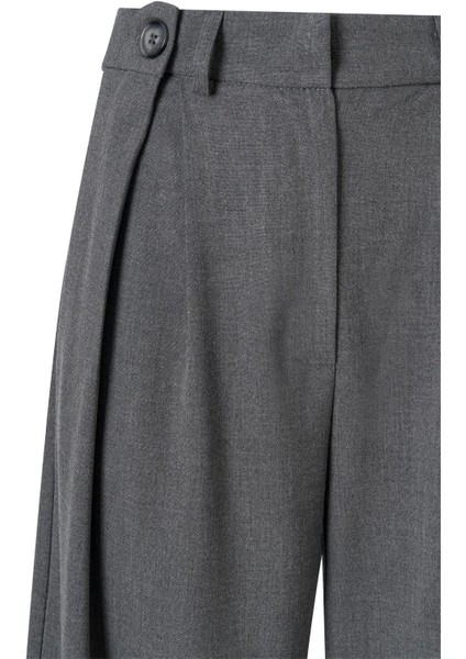 Kadın Gri Düğme Detay Yüksek Bel Palazzo Pantolon modelleri