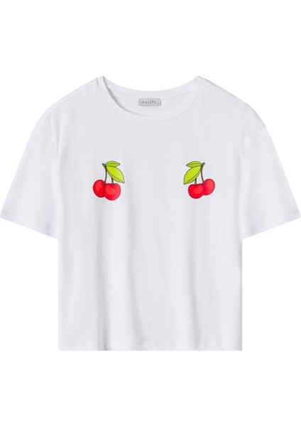 Kadın Beyaz Kiraz Desen Tişört Şort Takım fiyatları