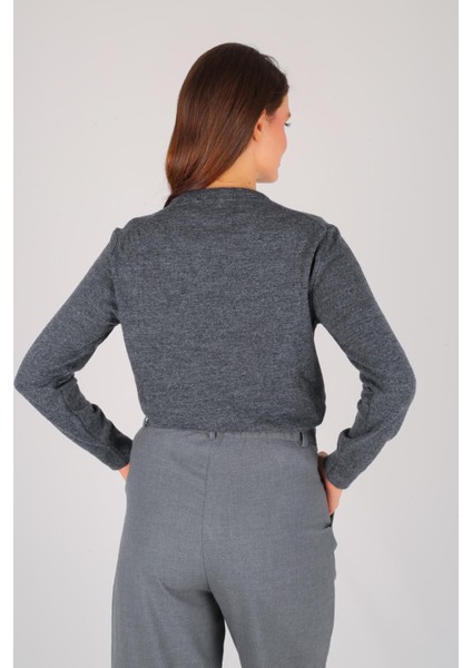 Kadın Gri Ince Ribana Basic Uzun Kol Kazak fırsatları