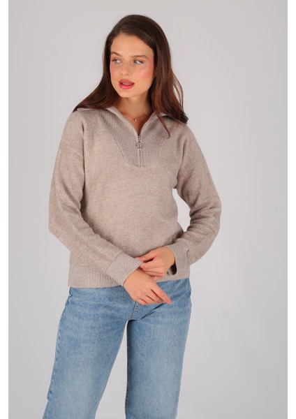 Kadın Vizon Yarım Fermuar Uzun Kol Kazak fiyatları