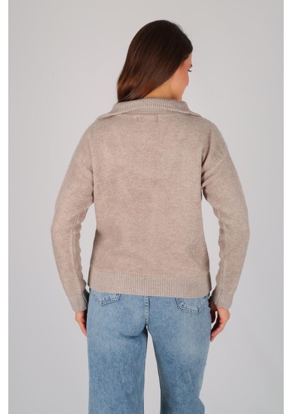 Kadın Vizon Yarım Fermuar Uzun Kol Kazak modelleri