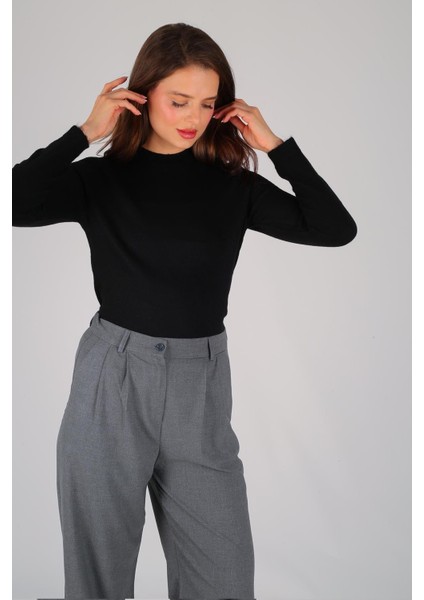 Kadın Siyah Kalın Ribana Basic Uzun Kol Kazak fırsatları