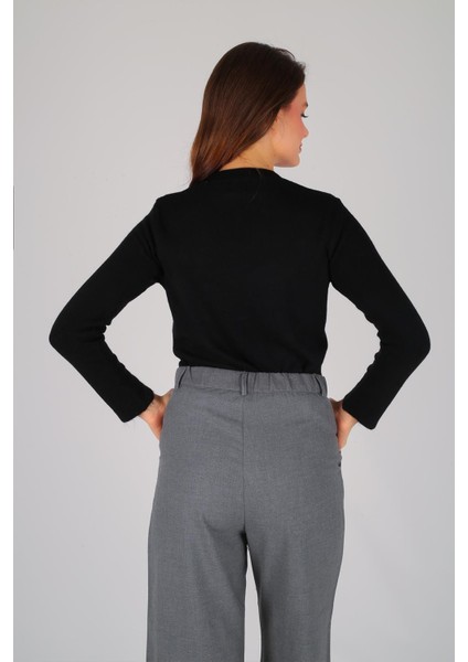 Kadın Siyah Kalın Ribana Basic Uzun Kol Kazak indirimleri