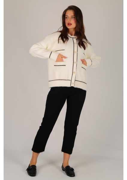 Kadın Ekru Düğme Detay Yumoş Hırka modelleri