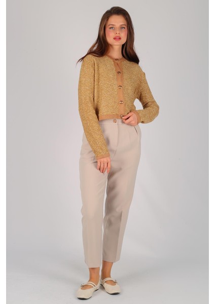 Kadın Hardal Kırçıllı Düğmeli Hırka fiyatları