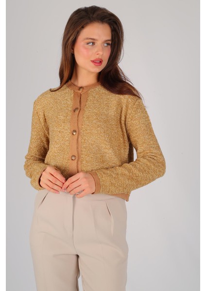 Kadın Hardal Kırçıllı Düğmeli Hırka fırsatları