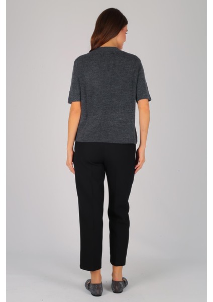 Kadın Antrasit Kısa Kol Cep Detay Kazak indirimleri